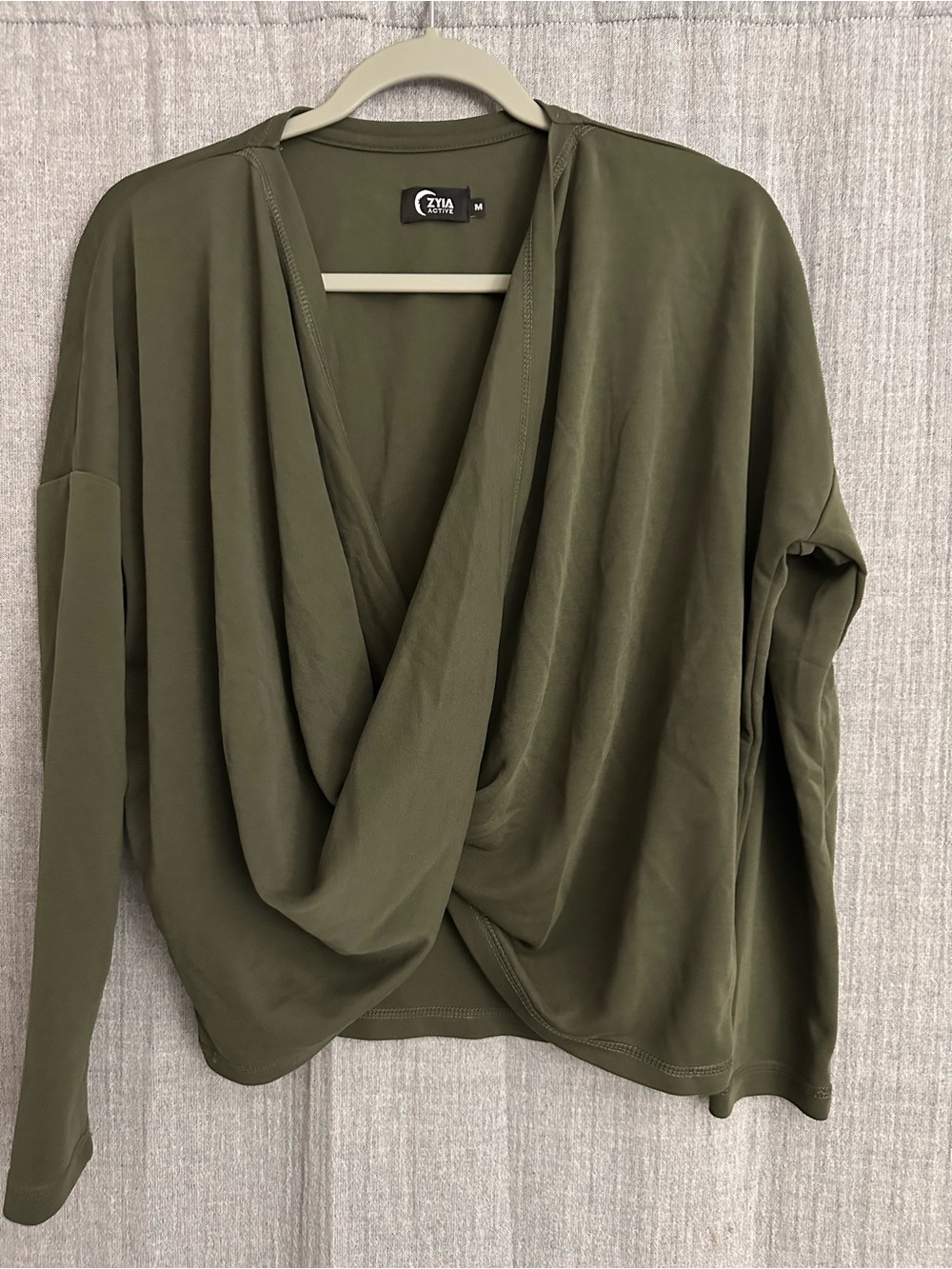 ZYIA Olive Green Draped Crossover Long Sleeve Top